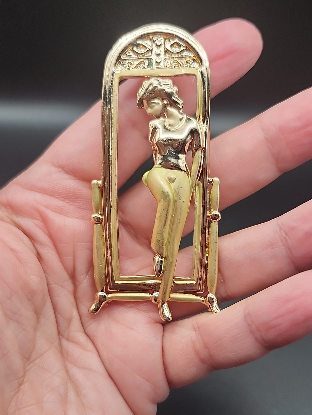 Gold-Tone Woman Figurine Brooch in Gold